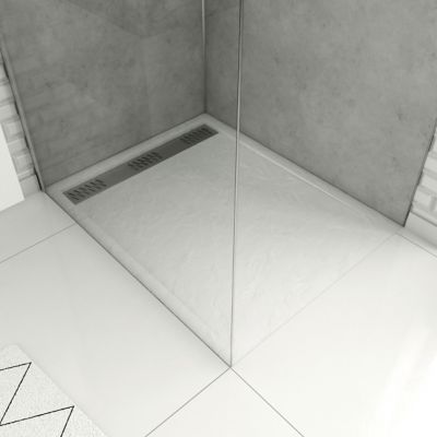 Receveur de douche extra-plat 80 x 100 cm, acrylique blanc, bonde linéaire, Galedo Pedra