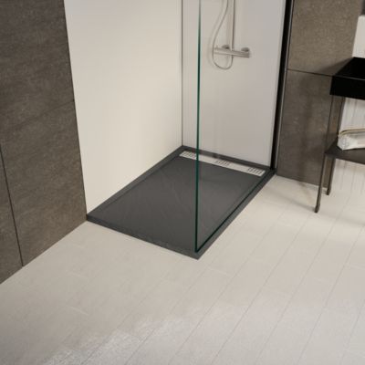 Receveur de douche extra-plat 80 x 120 cm, acrylique, gris, Galedo Pedra