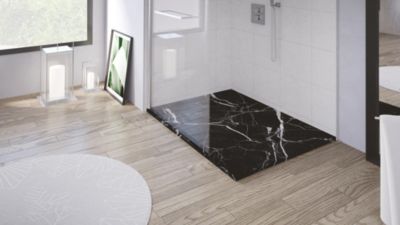 Receveur de douche extra plat 90 x 100 cm, résine et minéral, marbre noir, Ayor Bathroom Nola