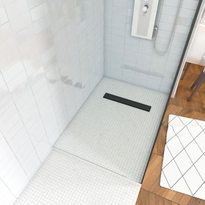 Receveur de douche extra-plat à carreler 80 x 120 cm, bonde linéaire noire, Galedo Showerplate