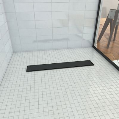 Receveur de douche extra-plat à carreler 80 x 120 cm, bonde linéaire noire, Galedo Showerplate