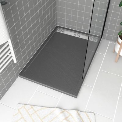 Receveur de douche extra plat acrylique gris Galedo Pedra 80 x 120 cm linéaire