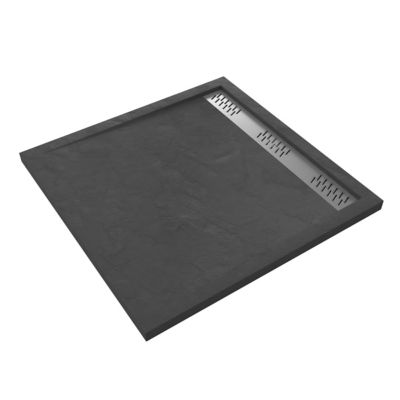Receveur de douche extra plat acrylique gris Galedo Pedra 90 x 90 cm linéaire