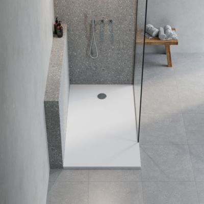 Receveur de douche extra-plat l.90 x L.160 cm blanc anti dérapant, GoodHome Leira
