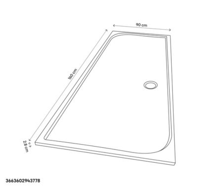Receveur de douche extra-plat l.90 x L.160 cm blanc anti dérapant, GoodHome Limski