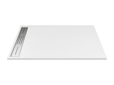 Receveur de douche extra plat à poser ou à encastrer recoupable en résine SMC avec siphon - Blanc - 160 x 90 cm - LYROSA