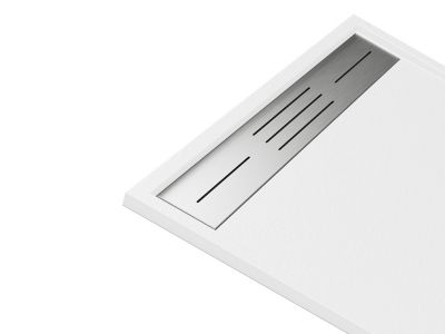 Receveur de douche extra plat à poser ou à encastrer recoupable en résine SMC avec siphon - Blanc - 160 x 90 cm - LYROSA
