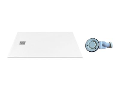 Receveur de douche extra plat à poser ou à encastrer recoupable en résine SMC avec siphon - Blanc - 160 x 90 cm - MIRNOSA