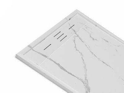 Receveur de douche extra plat à poser ou à encastrer recoupable en résine SMC avec siphon - Blanc marbré - 140 x 90 cm - LYROSA