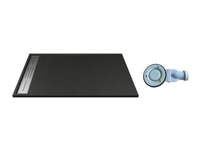 Receveur de douche extra plat à poser ou à encastrer recoupable en résine SMC avec siphon - Noir - 160 x 90 cm - LYROSA