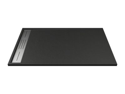 Receveur de douche extra plat à poser ou à encastrer recoupable en résine SMC avec siphon - Noir - 160 x 90 cm - LYROSA