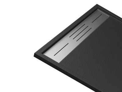 Receveur de douche extra plat à poser ou à encastrer recoupable en résine SMC avec siphon - Noir - 160 x 90 cm - LYROSA
