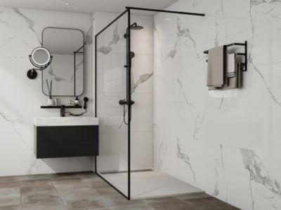 Receveur de douche extra plat à poser ou à encastrer recoupable en résine SMC - Blanc - 160 x 90 cm - LYROSA
