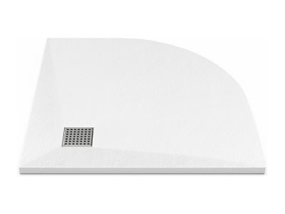 Receveur de douche extra plat à poser ou à encastrer recoupable en résine SMC en quart de cercle avec siphon - Blanc - 80 x 80 cm