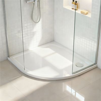 Receveur de douche extra-plat quart de cercle l.90 x L.90 cm blanc anti dérapant, GoodHome Limski