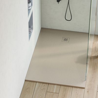 Receveur de Douche Extraplat 100x140cm Beige - Résine Minérale - Antidérapant - Effet Pierre Naturelle - RÉSIGRÈS.