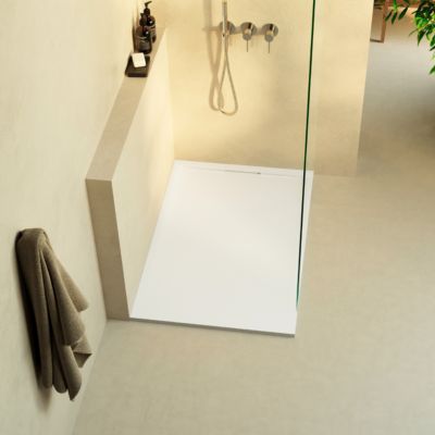 Receveur de Douche Extraplat 160x90cm Blanc - Résine Minérale - Antidérapant - Effet Ardoise - Ragnar LAVABERG