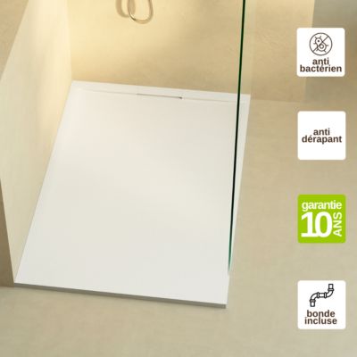 Receveur de Douche Extraplat 160x90cm Blanc - Résine Minérale - Antidérapant - Effet Ardoise - Ragnar LAVABERG