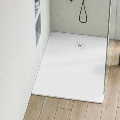 Receveur de Douche Extraplat 90X130cm Blanc - Résine Minérale - Antidérapant - Effet Pierre Naturelle - RÉSIGRÈS.