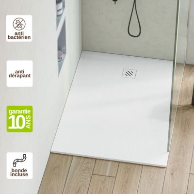 Receveur de Douche Extraplat 90X130cm Blanc - Résine Minérale - Antidérapant - Effet Pierre Naturelle - RÉSIGRÈS.
