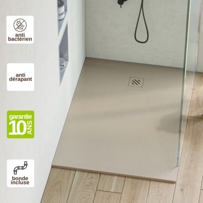 Receveur de Douche Extraplat 90x160cm Beige - Résine Minérale - Antidérapant - Effet Pierre Naturelle - RÉSIGRÈS.