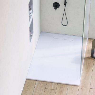 Receveur de Douche Extraplat 90X160cm Blanc - Résine Minérale - Antidérapant - Effet Pierre Naturelle - RÉSIGRÈS.