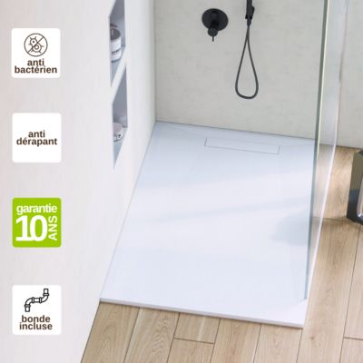 Receveur de Douche Extraplat 90X160cm Blanc - Résine Minérale - Antidérapant - Effet Pierre Naturelle - RÉSIGRÈS.