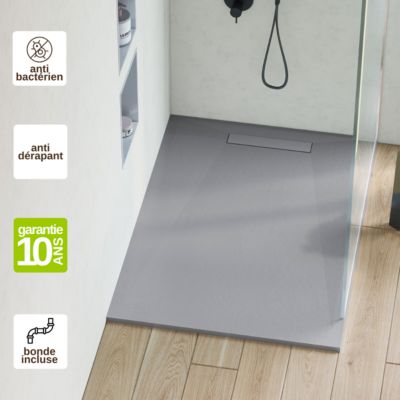 Receveur de Douche Extraplat ADICIONAL - 100x180x2,8cm - Texture Ardoise Gris - Résine Minérale - RÉSIGRÈS