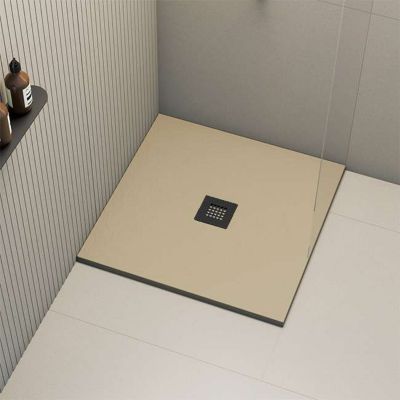 Receveur de douche extraplat beige 90 x 90 cm grille noire Hos's - POALGI