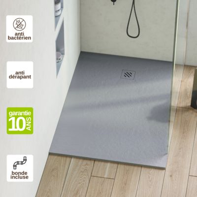 Receveur de Douche Extraplat MINIMO  - 90x120x2,6cm - Texture Ardoise Gris - Résine Minérale - RÉSIGRÈS