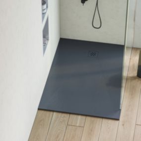 Receveur de Douche Extraplat MINIMO  - 90x90x2,6cm - Texture Ardoise Gris - Résine Minérale - RÉSIGRÈS
