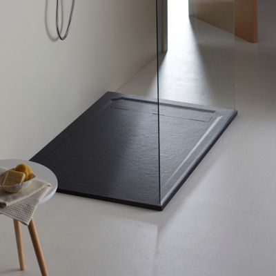 Receveur de douche extraplat noir 80x120 cm en Solidstone antidérapant texture ardoisée - Belize