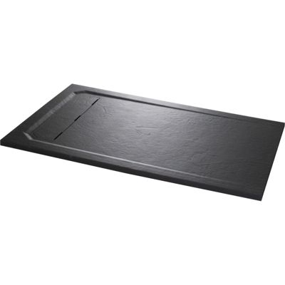 Receveur de douche extraplat noir 80x120 cm en Solidstone antidérapant texture ardoisée - Belize