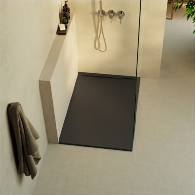 Receveur de Douche Extraplat RAGNAR Noir 140x70x3cm - Texture Ardoise 75% Minéral, Antidérapant, Antibactérien, LAVABERG