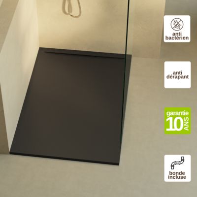 Receveur de Douche Extraplat RAGNAR Noir 140x70x3cm - Texture Ardoise 75% Minéral, Antidérapant, Antibactérien, LAVABERG