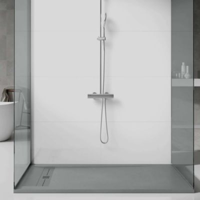 Receveur de douche extraplat rectangulaire gris foncé 70x140 cm Gneis - POALGI