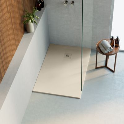 Receveur de Douche Extraplat THOR Beige 100x80x3cm - Texture Ardoise 75% Minéral, Antidérapant, Antibactérien, LAVABERG