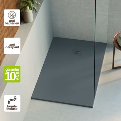 Receveur de Douche Extraplat THOR Gris 180x70x3cm - Texture Ardoise 75% Minéral, Antidérapant, Antibactérien, LAVABERG