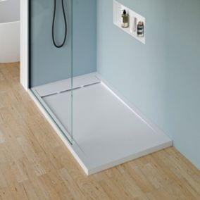 Receveur de douche fonte minérale 140x80cm Blanc mat, Bac à douche antidérapant, Pente écoulement, , Sans bonde