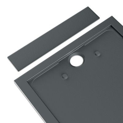 Receveur de douche fonte minérale, Anthracite, 140x80x4.5cm, Bac à douche antidérapant, Pente écoulement, Sans bonde