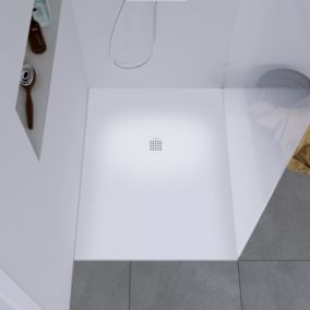 Receveur de douche fonte minérale, Bac à douche antidérapant, Pente écoulement, Blanc mat -120x80x2,5cm- Durabayas