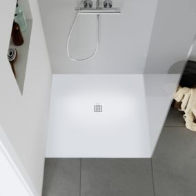 Receveur de douche fonte minérale, Bac à douche antidérapant, Pente écoulement, Blanc mat -90x90x2,5cm- Durabayas