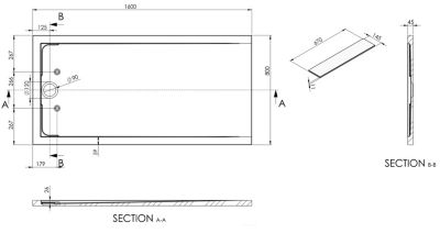 Receveur de douche fonte minérale Blanc mat, 160x80x4.5cm, Bac à douche antidérapant, Pente écoulement, Avec bonde Orio Dallmer
