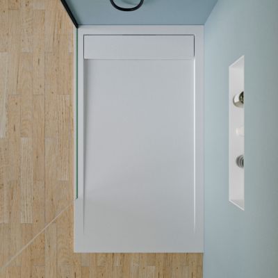 Receveur de douche fonte minérale, Blanc mat, 160x90x4.5cm, Bac à douche antidérapant, Pente écoulement, Sans bonde
