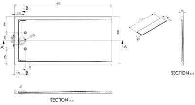 Receveur de douche fonte minérale, Blanc mat, 160x90x4.5cm, Bac à douche antidérapant, Pente écoulement, Sans bonde
