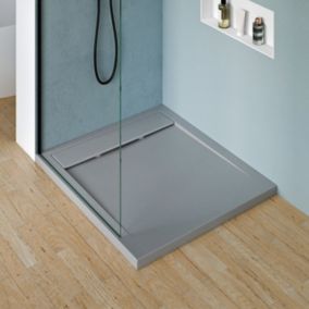 Receveur de douche fonte minérale, Gris béton, 100x80x4.5cm, Bac à douche antidérapant, Pente écoulement, Avec bonde Orio Dallmer