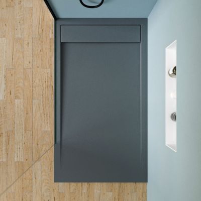 Receveur de douche fonte minérale, Gris béton, 140x80x4.5cm, Bac à douche antidérapant, Pente écoulement, Avec Bonde type B