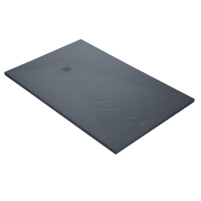 Receveur de douche gris 150 x 100 cm haute densité aspect ardoise - grille carrée excentrée
