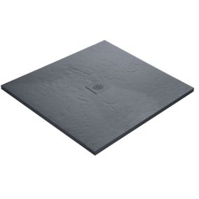 Receveur de douche gris 70 x 70 cm haute densité aspect ardoise - grille carrée centrée