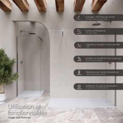 Receveur de douche HIEMAL 80 x 80 cm résine Blanc aspect ardoise + bonde incluse - Saniverre